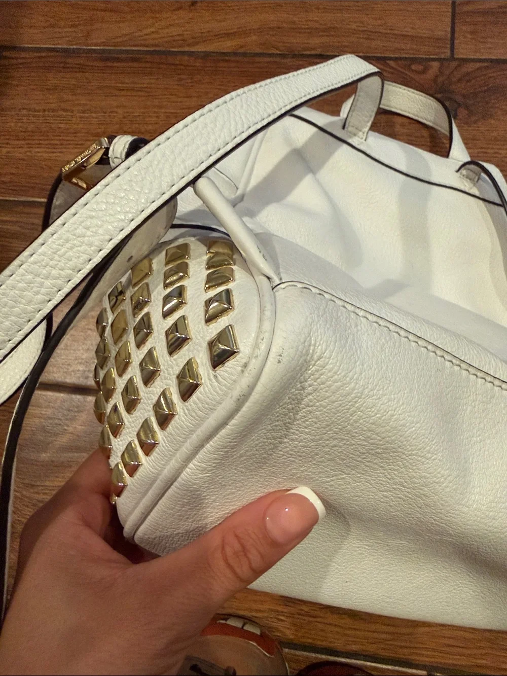 Michael Kors Cream Leather Backpack with Gold Stud Accents
